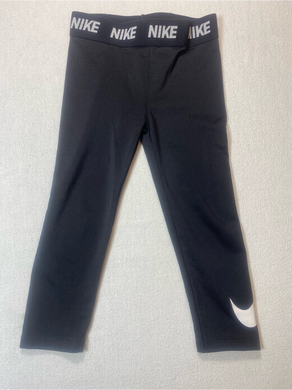Nike Black Dri-Fit Girls' Logo Waistband Leggings with White Swoosh
